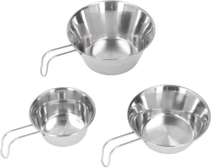 3 PCS Stainless Steel Camping Bowl Set, Portable Folding Mug Bowls for Backpacking, Picnic Mountaineering, Food Grade Material, Curling, with Extended Handle