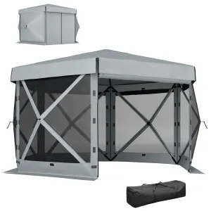 3 x 3(m) Hexagon Pop Up Gazebo with 5 Sides and Carry Bag, Waterproof, UV Resistant Party Tent Instant Event Shelter with Netting for Garden, Patio, Light Grey