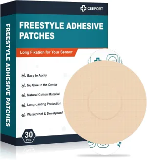 30 Pack Freestyle Adhesive Patches, Sensor Covers Intended for Freestyle Libre 2/3-Enlite-Medtronic Guardian, CGM Sensor Patches, No Glue in The Center, Long Fixation for Your Sensor(Tan)