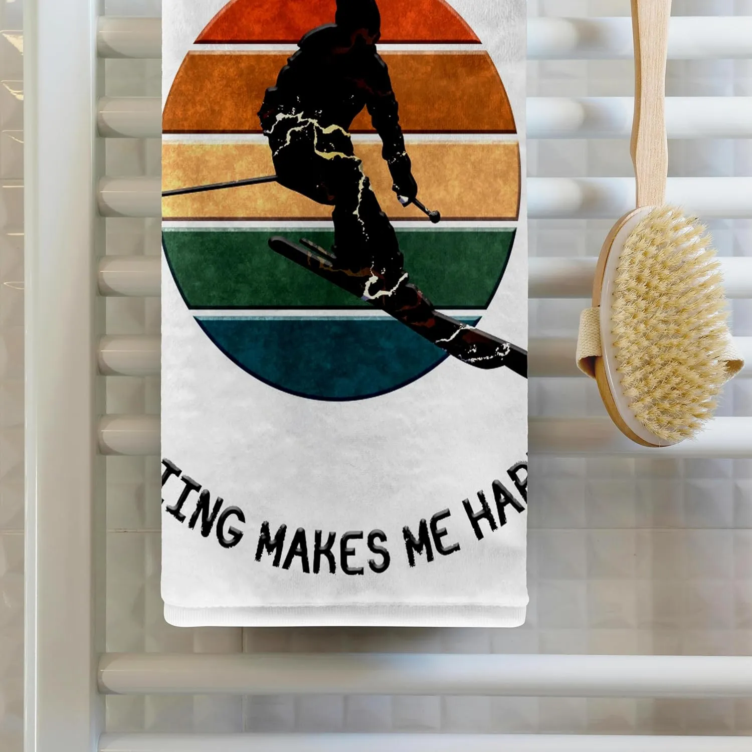 3dRose 22x30 Bath Hand Pool Towel - Bretton Woods, New Hampshire. Man Skier on White. Alpine ski, USA Alexis Design - American Skiing Places