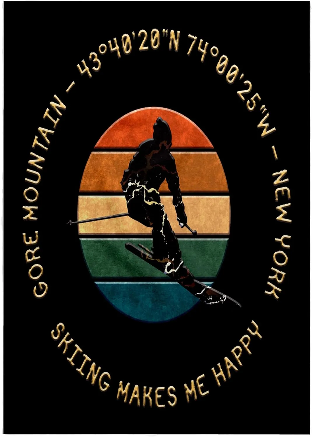 3dRose 22x30 Bath Hand Pool Towel - Gore Mountain, New York. Man Skier. Yellow, Black. Alpine Skiing Gift Alexis Design - American Skiing Places