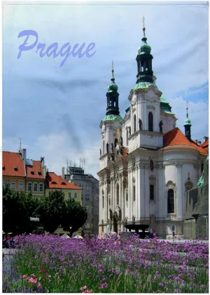 3dRose 22x30 Bath Hand Pool Towel - Prague, Czech Republic Travel Souvenir - Church of St. Nicholas in Old Town Square - Purple Flowers Photography