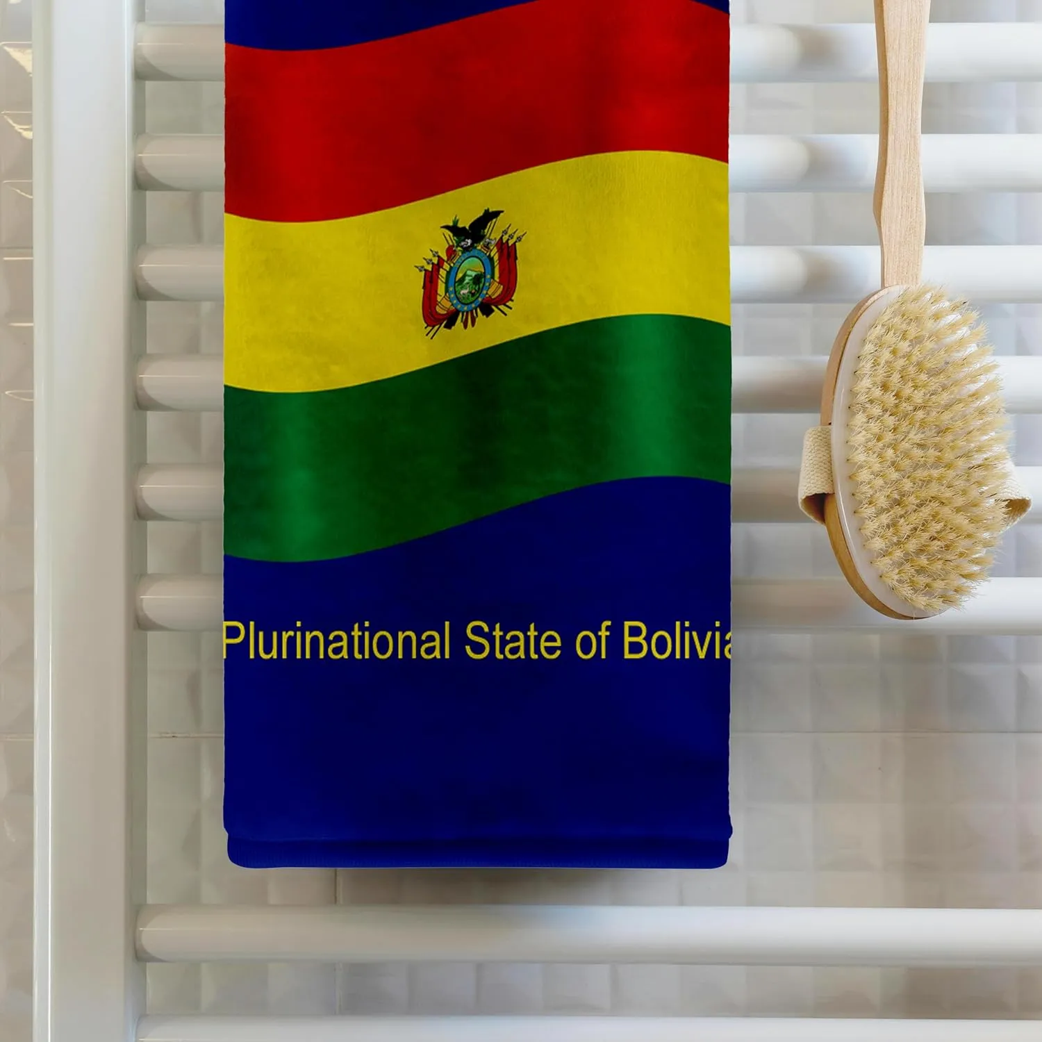 3dRose 22x30 Bath Hand Pool Towel - Waving Flag of Bolivia with Bolivia Printed in English, Spanish, Quechua, Aymara and Guarani Flags and Maps - South America