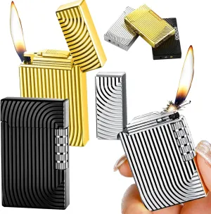 3pcs Lighters Soft Flame Metal Lighter Traditional Cigar Butane Lighter with Adjustable Flame Dial Vertical Ignition Roller Flint Wheel Classic Lighter