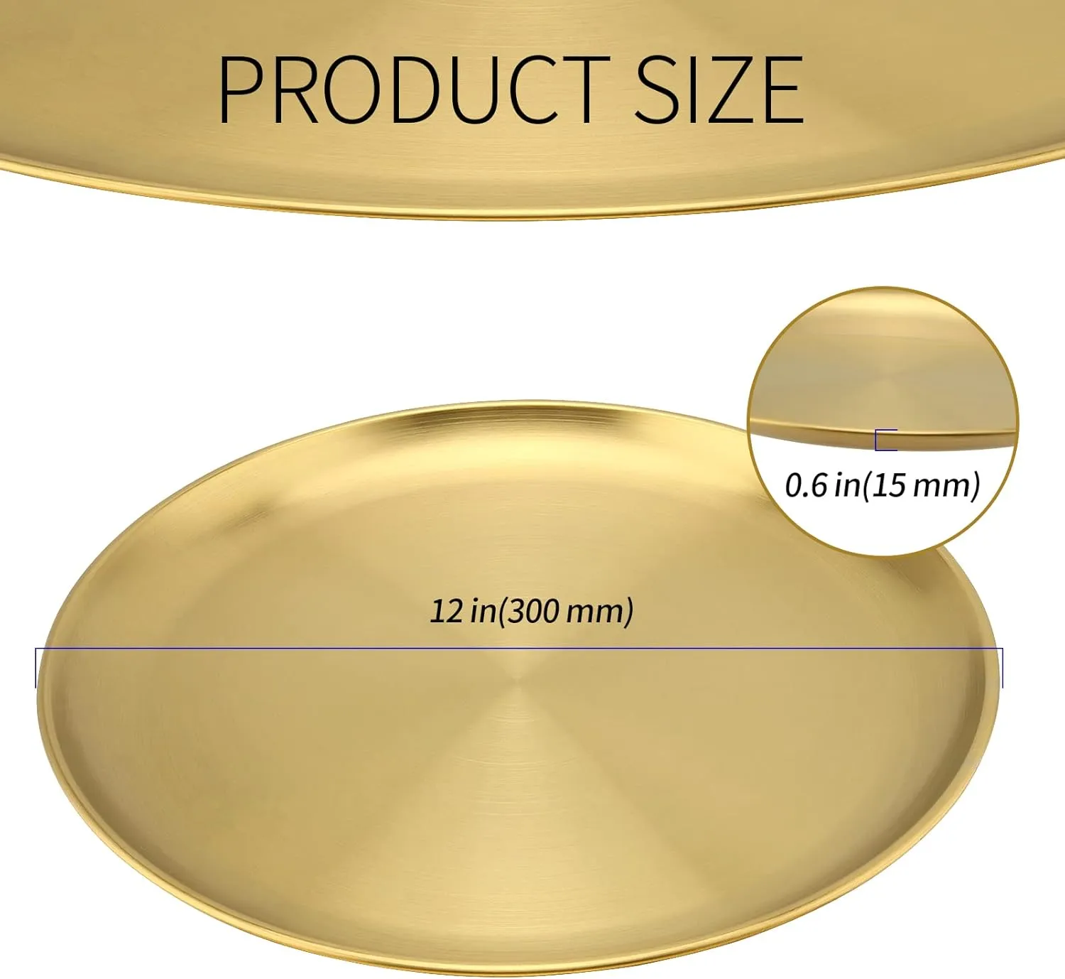 4 Pack 12 Inch Gold Stainless Steel Plates, Round Gold Metal Dinner Plates, Stainless Steel Serving Camping Plates for Home, Camping, Barbecue