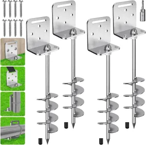 4 Pack 18" Trampoline Ground Anchors Screw in Mobile Home Earth Anchor Stakes Set with Versatile L Bracket Playset Anchor 2.7" Wide Spiral Swingset Anchors for Fence, Tent, Shed, Canopy, Carport