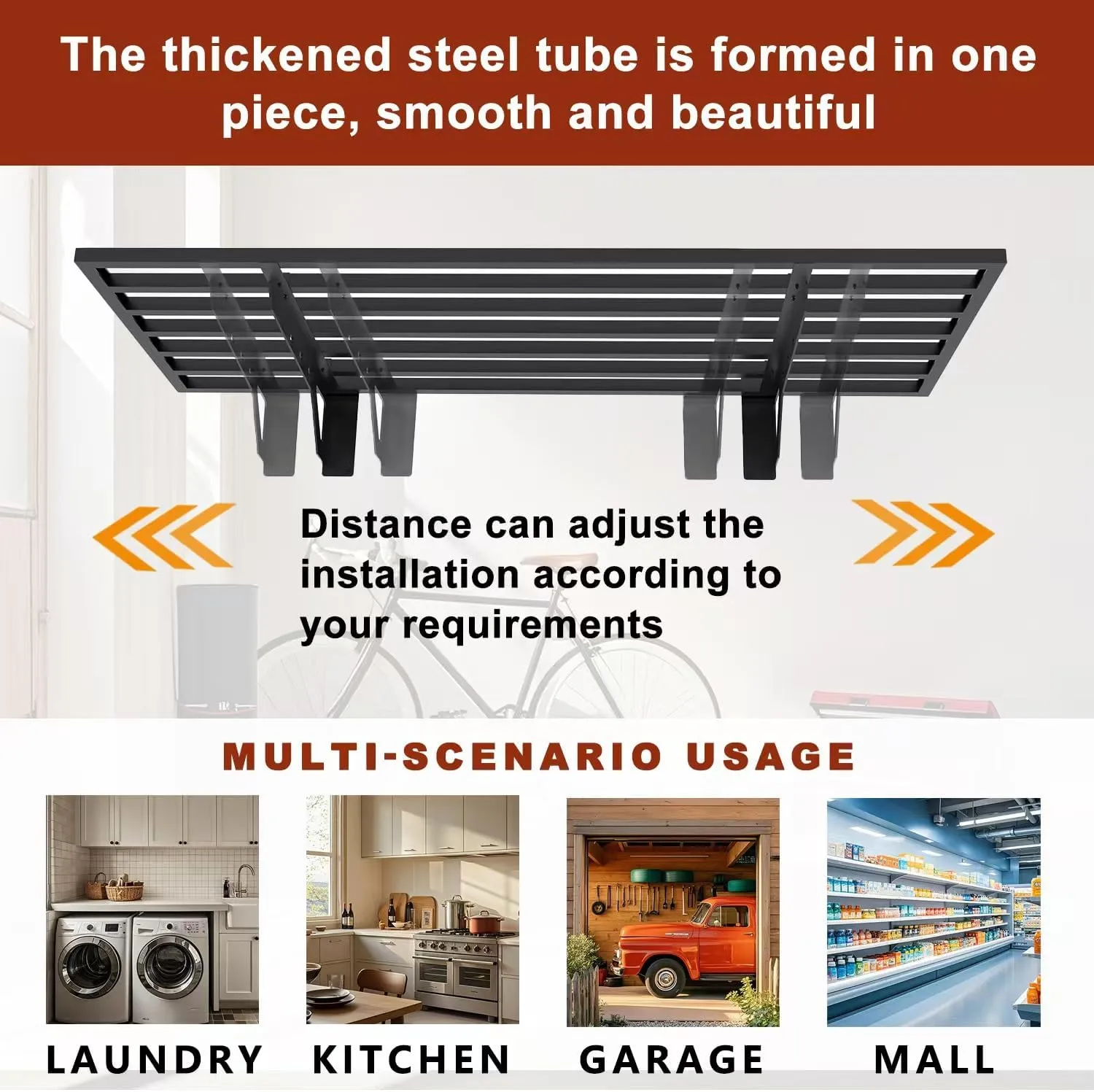 4 Pack Garage Wall Mounted Shelf System, 3.87'×1.64' Heavy Duty Steel storage Shelving with 12 Hooks, 4 shelves with stands 1200lbs, Black