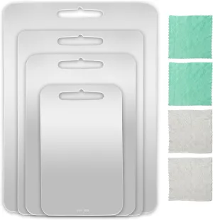4 Pcs Stainless Steel Cutting Board 304 Stainless Steel Double Sided Metal Cutting Board with 4 Cleaning cloth for Kitchen Meat Fruit Vegetable for Dishwasher (9.7"x6",11.8"x7.9",13.4"x8.9",15"x10.8")