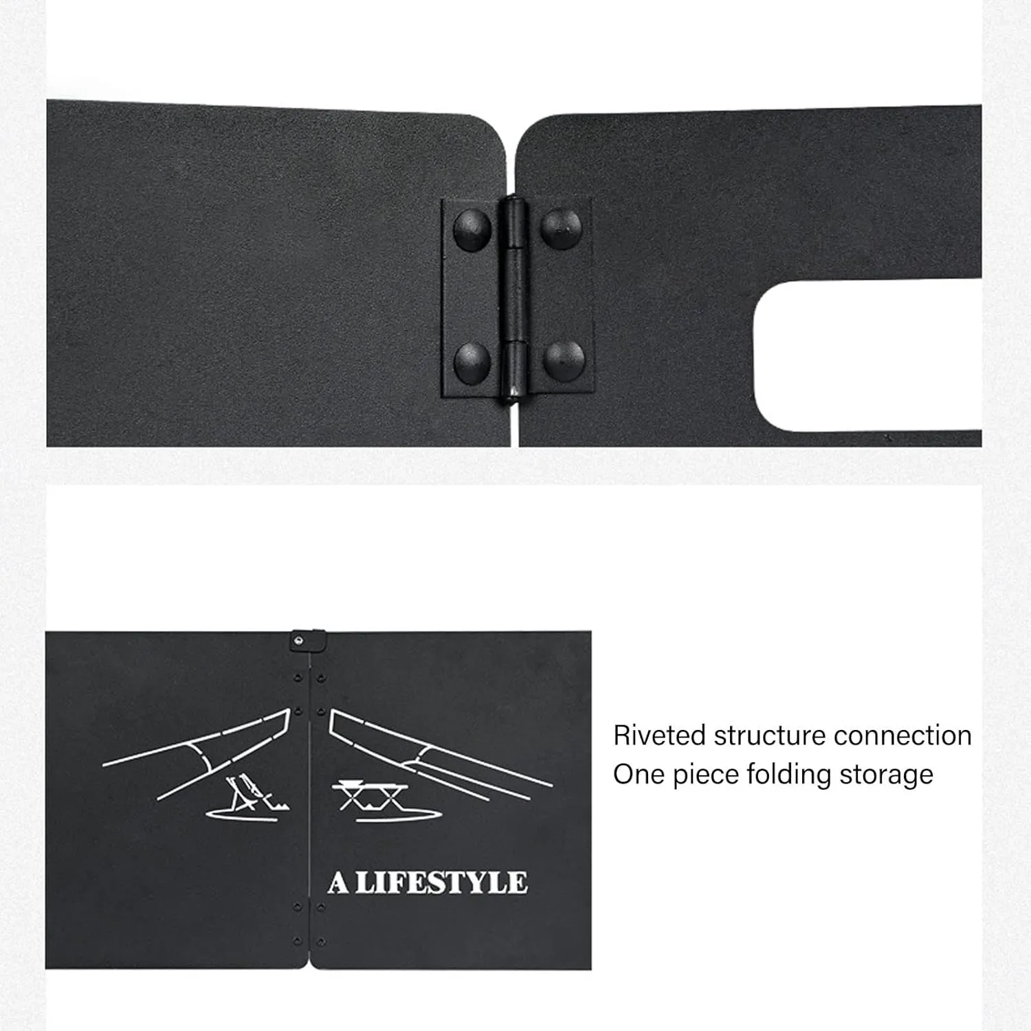 4 Plate Folding Stove Windshield with Handle Thickened Oilproof Carbon Steel Camping Stove Windshield for Outdoor BBQ (Black)
