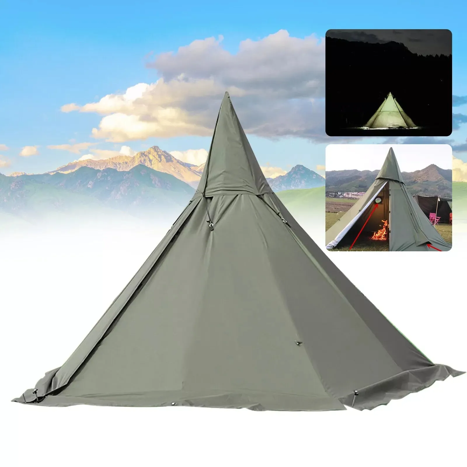 4 Season Waterproof Teepee Camping Tent with 2 Doors and Breathable Design