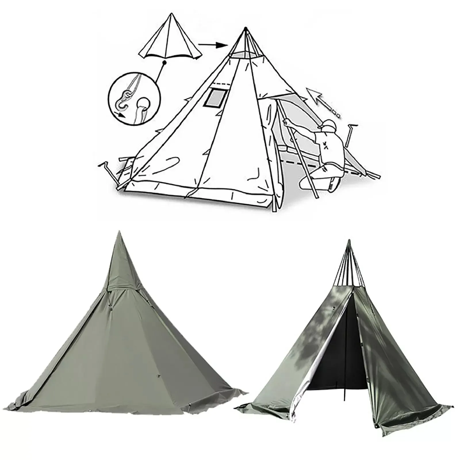 4 Season Waterproof Teepee Camping Tent with 2 Doors and Breathable Design