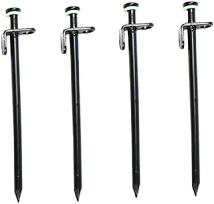 4Pcs Heavy Duty Tent Stakes with Noctilucous Rings Steel Pegs for Canopy Awning Camping Outdoor Use and Inflexible Camping Stakes Ground Anchors