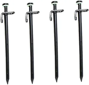 4Pcs Heavy Duty Tent Stakes with Noctilucous Rings Steel Pegs for Canopy Awning Camping Outdoor Use and Inflexible Camping Stakes Ground Anchors