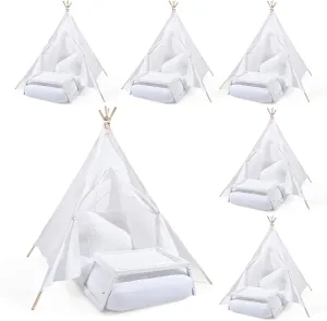6 Sets Kids Teepee Tent with Inflatable Airbed, Bed Tray Table, Fitted Sheet and Pillow Insert Toddler Play Tent for Boy Girl Indoor Outdoor Slumber Sleepover Party