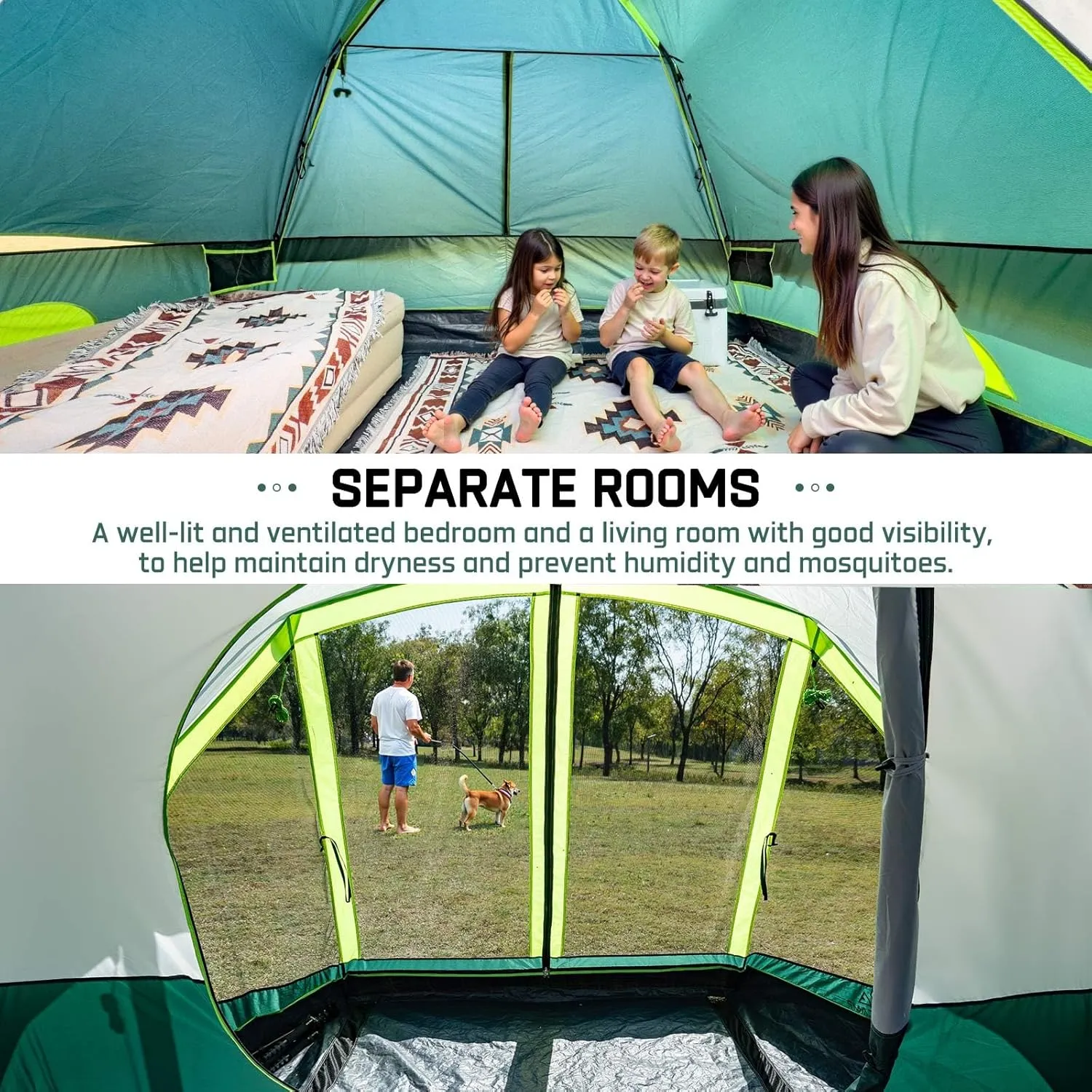 6/8 Person Large Waterproof Family Tents for Camping, Screened Camping Tent with Screen Porch, Bug-Free Relaxation & Easy Setup, Includes Rainfly & Carry Bag
