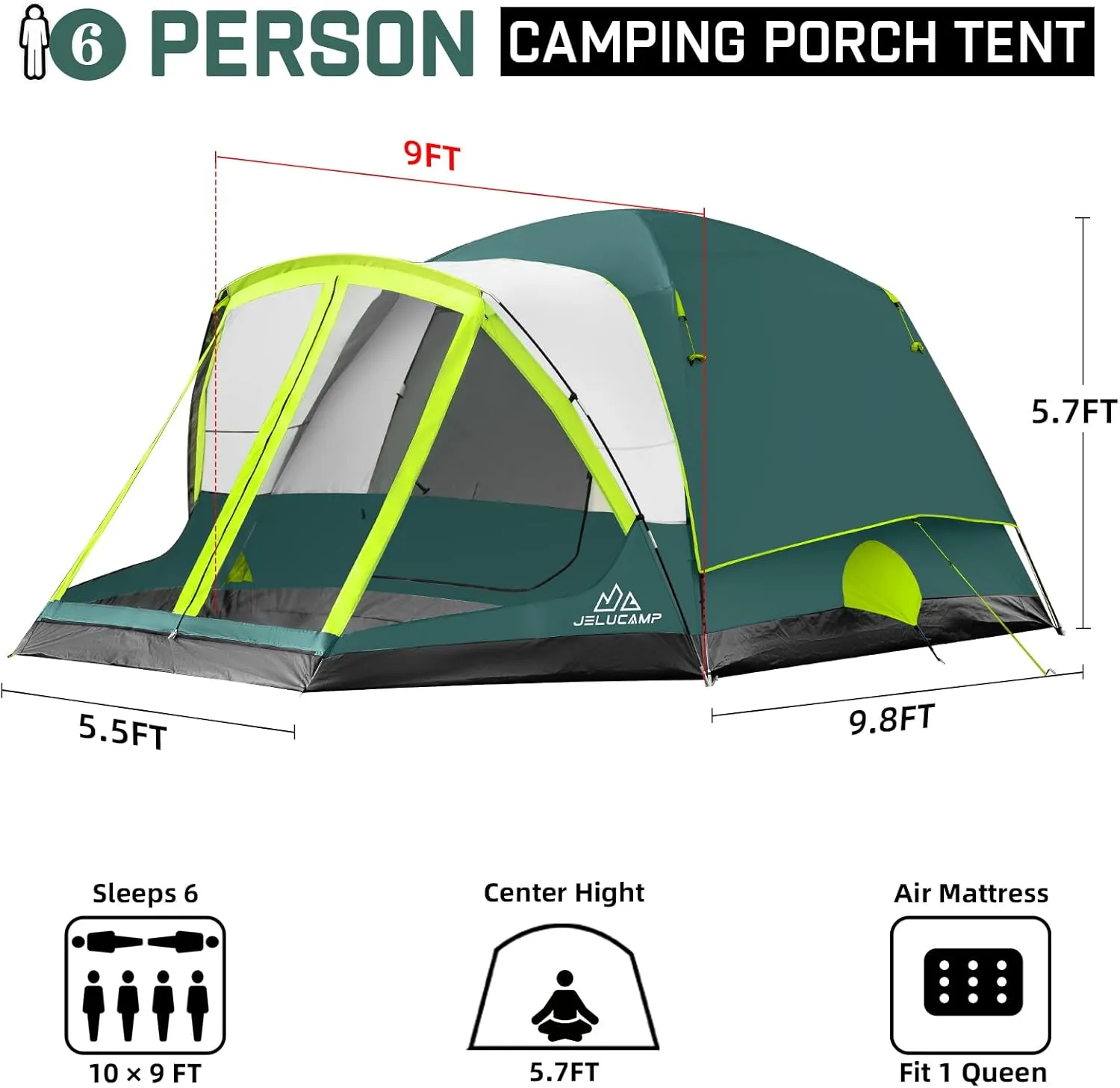 6/8 Person Large Waterproof Family Tents for Camping, Screened Camping Tent with Screen Porch, Bug-Free Relaxation & Easy Setup, Includes Rainfly & Carry Bag