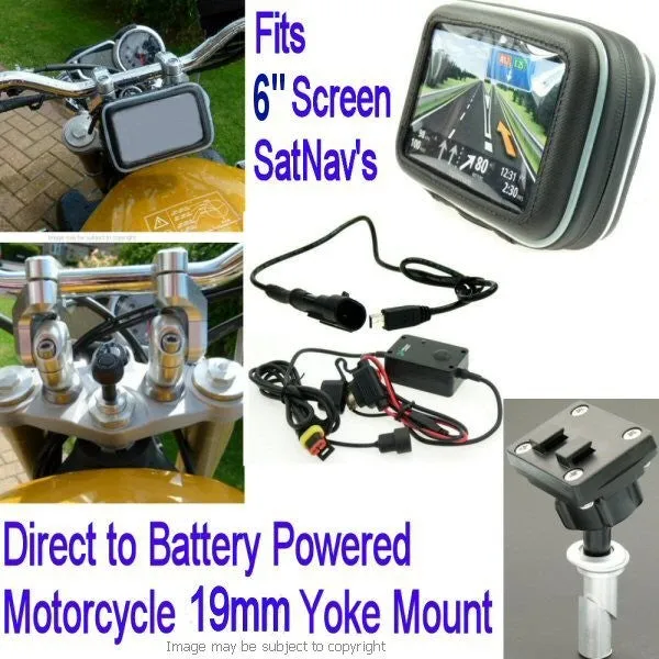 6inch GPS SatNav Motorcycle Powered Yoke Mount - 19mm (sku 14156)