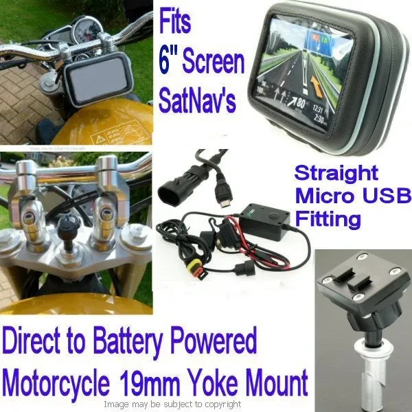 6inch GPS SatNav Motorcycle Straight MICRO USB Powered 19mm Yoke Mount (sku 14163)