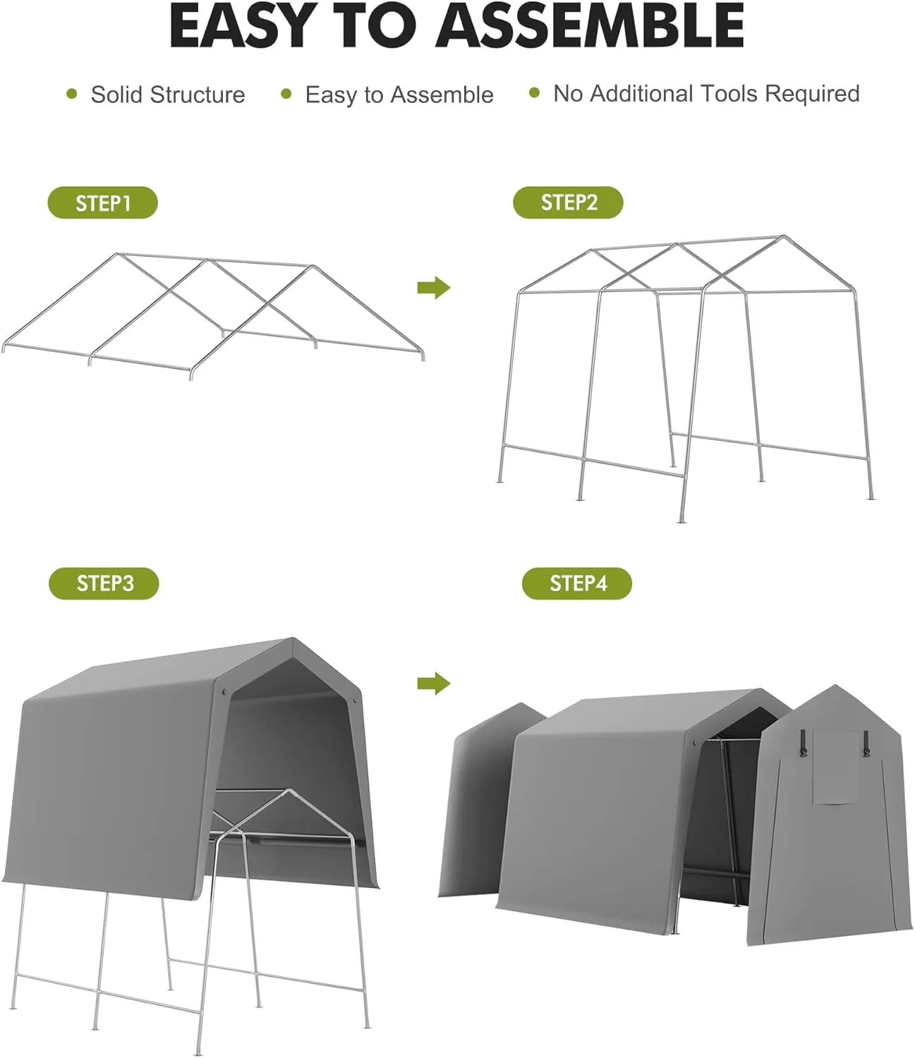 7 x 12 Ft Outdoor Portable Storage Shed, Waterproof & UV-Resistant Garage Shelter, Anti-Snow Carport Tent for Motorcycle, Bike, and Outdoor Equipment