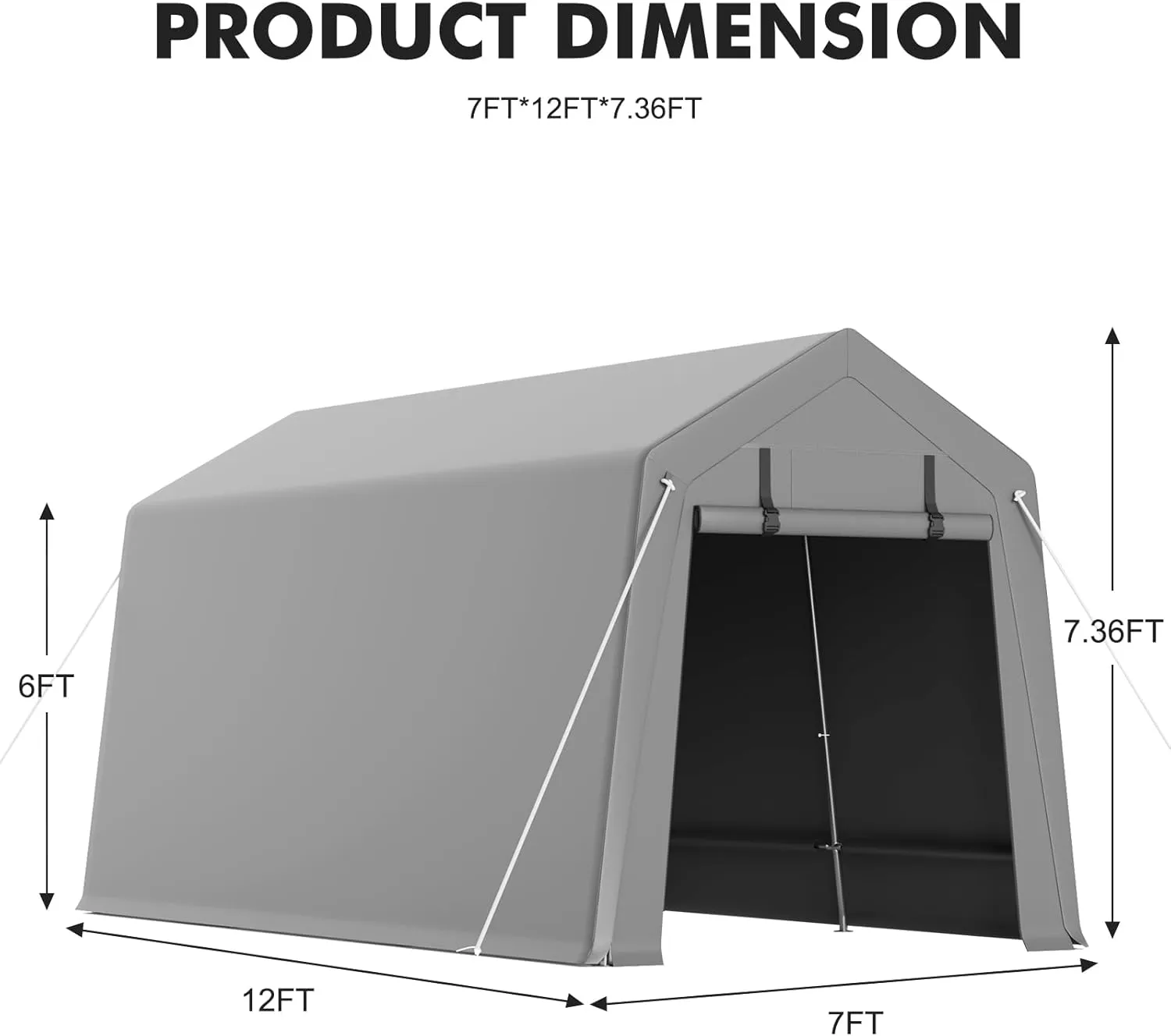 7 x 12 Ft Outdoor Portable Storage Shed, Waterproof & UV-Resistant Garage Shelter, Anti-Snow Carport Tent for Motorcycle, Bike, and Outdoor Equipment