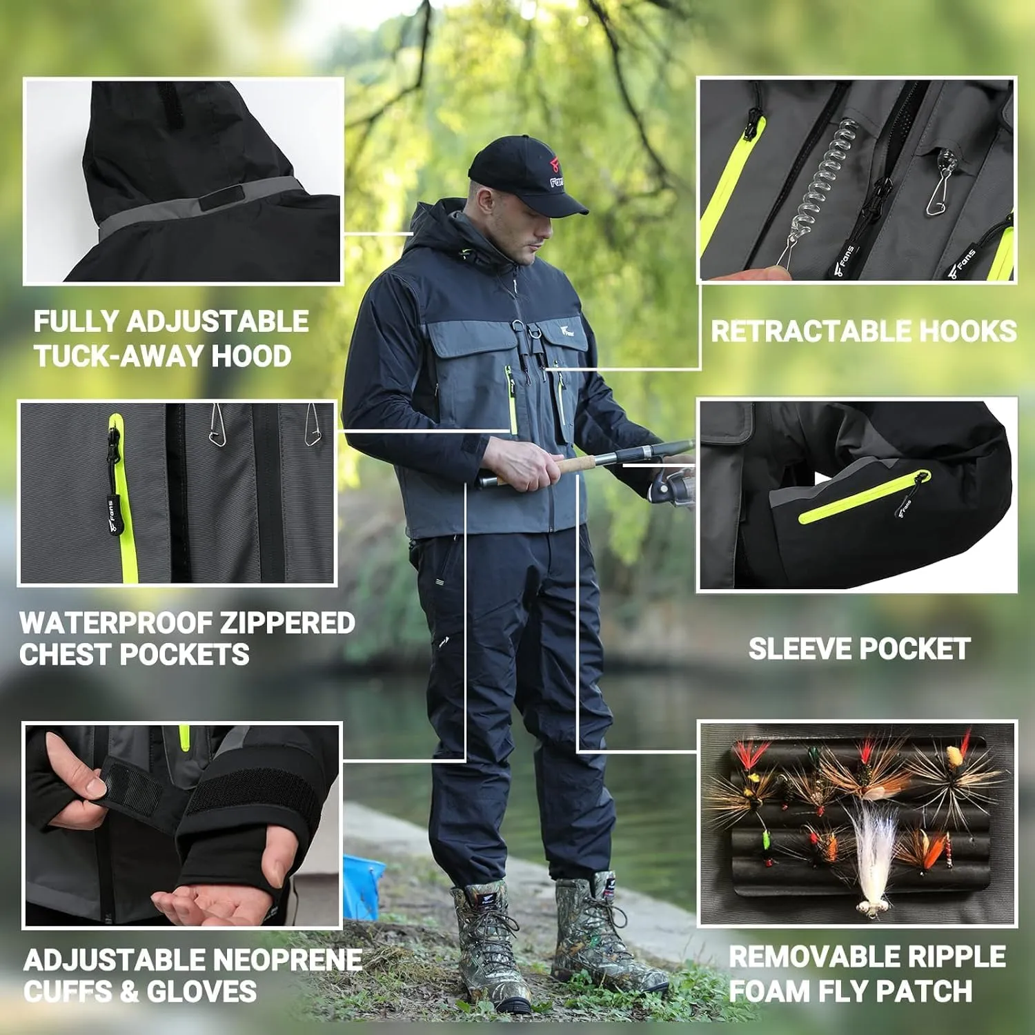 8 Fans Fishing Wading Jackets Breathable Waterproof Fishing Rain Jackets for Men&Women