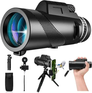 80x100 Monocular-Telescope High Powered for Smartphone Monoculars for Adults High Definition for Stargazing Hunting Wildlife Bird Watching Travel Camping Hiking