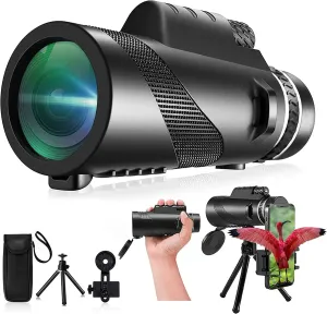 80x100 Monocular-Telescope High Powered for Smartphone Monoculars for Adults High Definition Monocular Telescope for Stargazing Hunting Wildlife Bird Watching Travel Camping Hiking