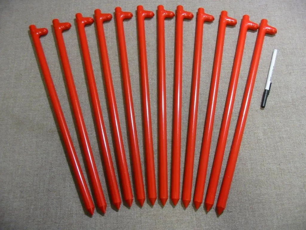 A 12 Pack of Heavy Duty Steel Tent Stakes 18" Long