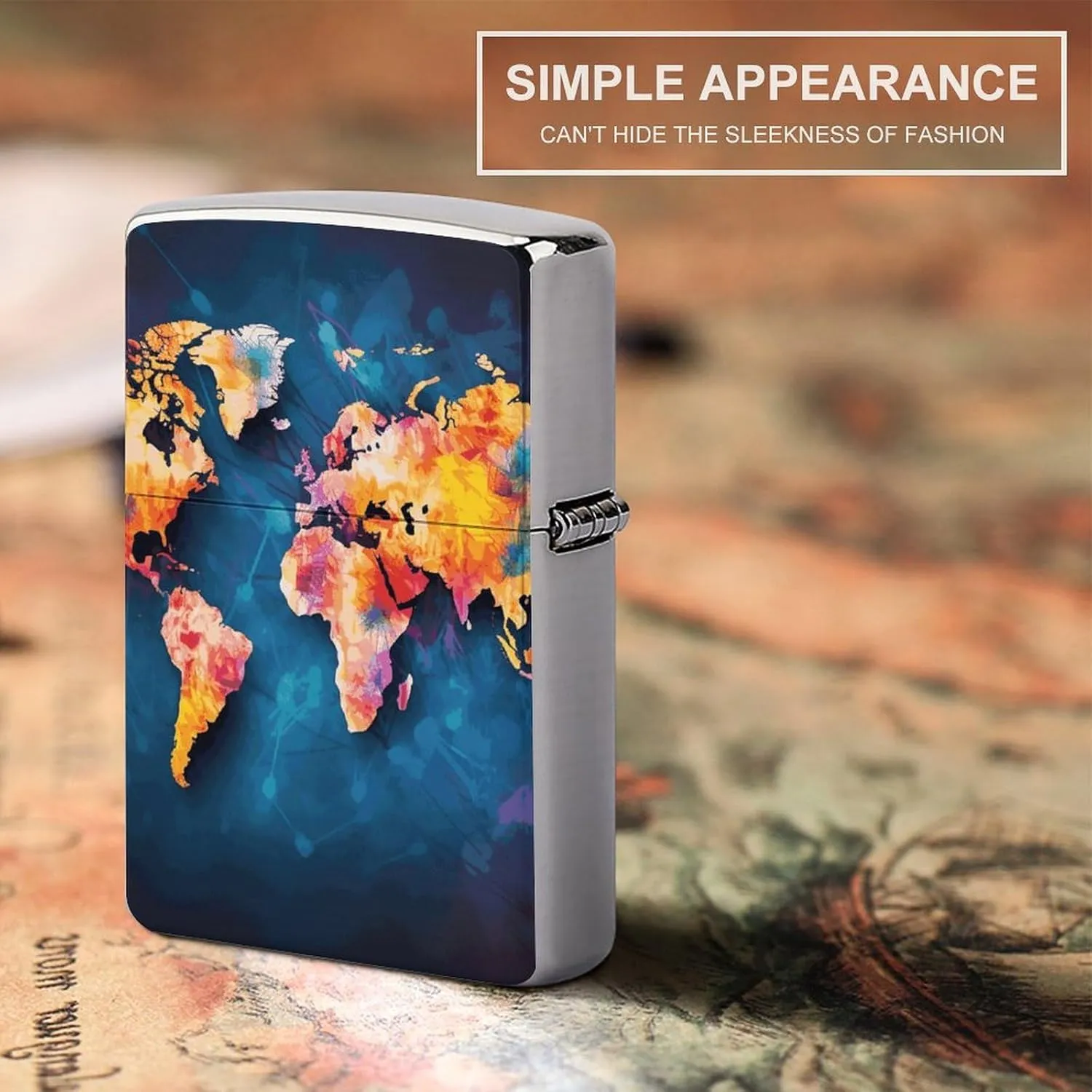 Abstract World Map Lighter Case, Personalized Double-Sided Graffiti Lighter Protective Cover, Stylish Metal Lighters Sleeve for Men Women