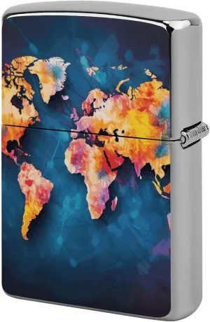 Abstract World Map Lighter Case, Personalized Double-Sided Graffiti Lighter Protective Cover, Stylish Metal Lighters Sleeve for Men Women