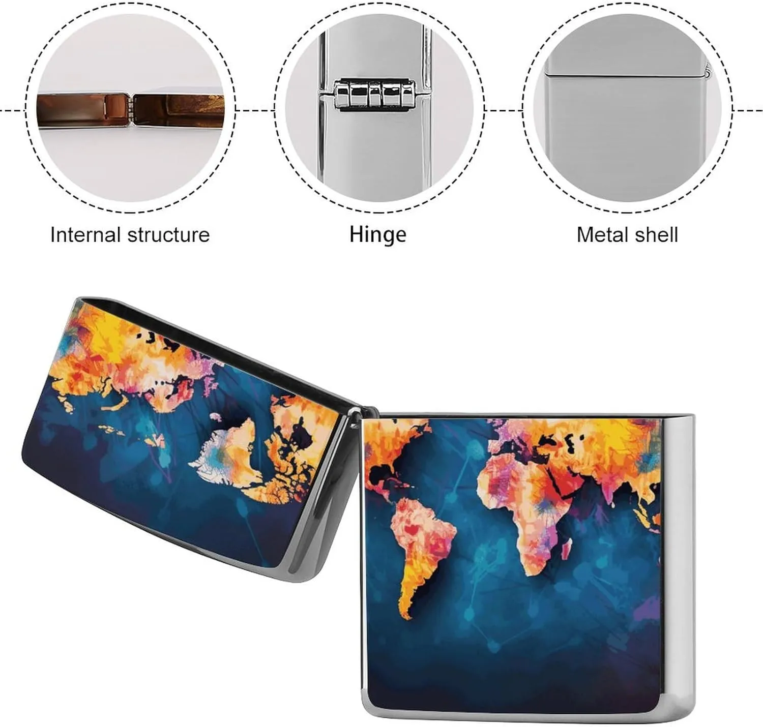 Abstract World Map Lighter Case, Personalized Double-Sided Graffiti Lighter Protective Cover, Stylish Metal Lighters Sleeve for Men Women