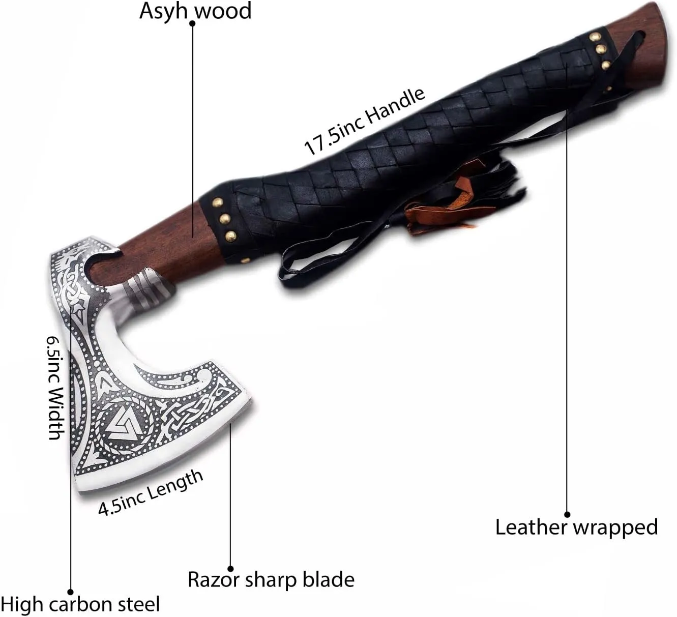 Ad&sons Axe, Viking Axe, Custom Handmade Carbon Steel Camping Axe, Wood Handle, Bearded Axe, Camping Hatchet with Sheath, 17.5 Inches Ax
