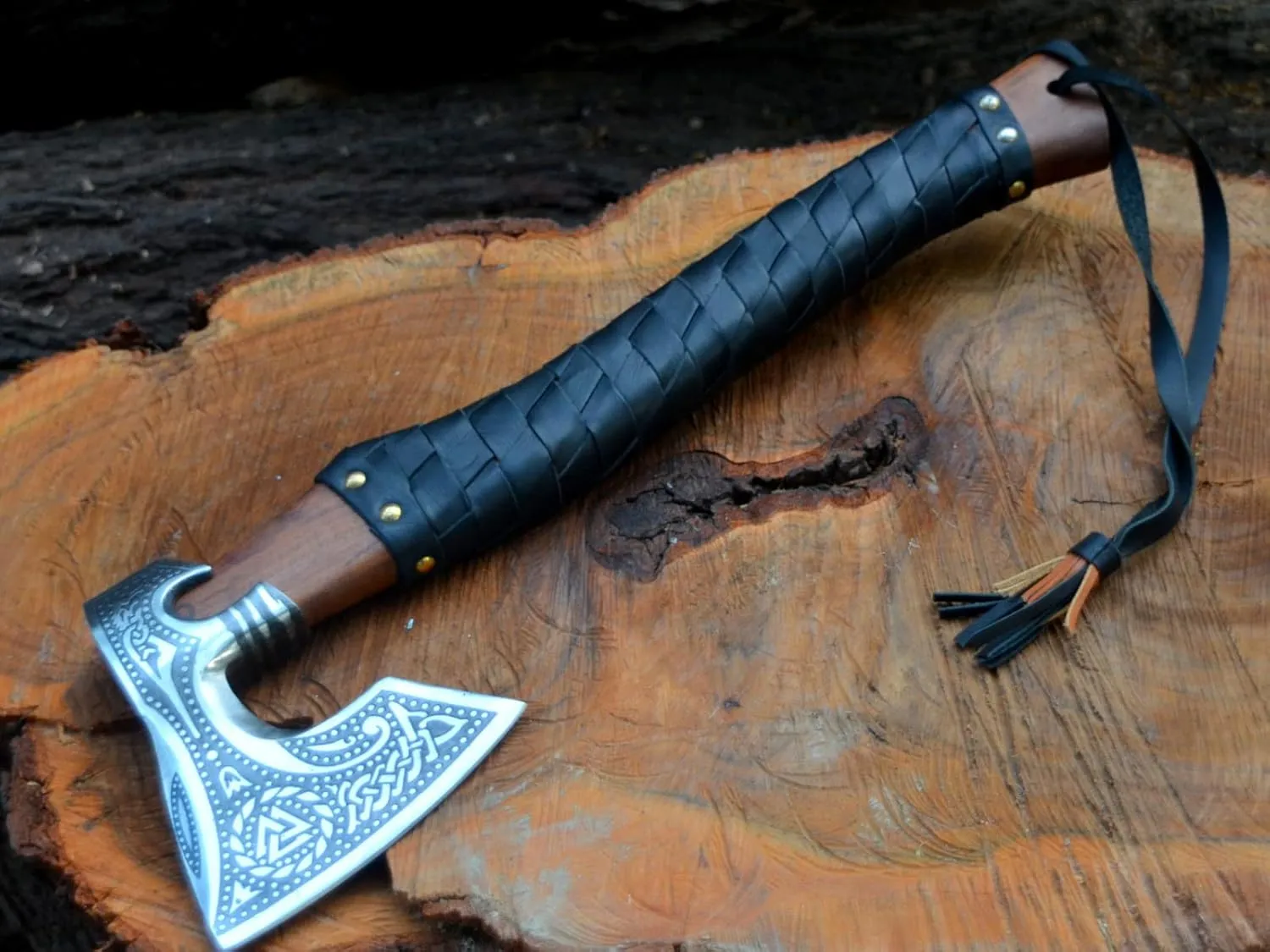 Ad&sons Axe, Viking Axe, Custom Handmade Carbon Steel Camping Axe, Wood Handle, Bearded Axe, Camping Hatchet with Sheath, 17.5 Inches Ax