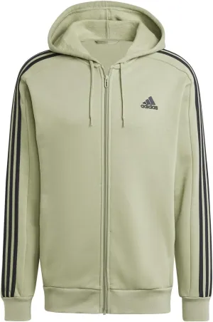 adidas Men's Essentials Fleece 3-Stripes Full-Zip Hoodie, TENT GREEN F16/BLACK, S
