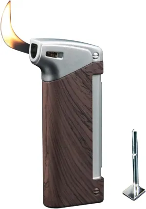Adjustable Soft Flame Lighters, Cool Metal Gas Lighter, Open Flame Refillable Butane Lighter, Unique Creative Lightrt Gift for Men Women (Without Butane) (Wood)