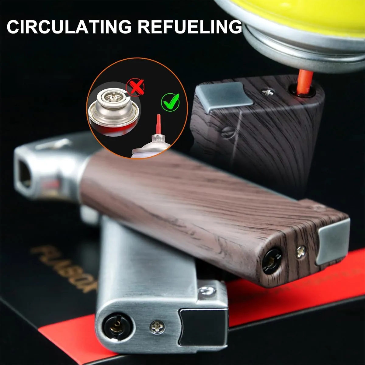Adjustable Soft Flame Lighters, Cool Metal Gas Lighter, Open Flame Refillable Butane Lighter, Unique Creative Lightrt Gift for Men Women (Without Butane) (Wood)