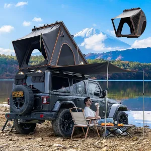 Adventurer Pro&Explorer Pro 2 Rooftop Tents Hardshell with USB Outlet, Side Awning, Replaceable Rain Fly/Netting Curtain&Luggage Racks for 4 Season Camping, Aluminum Pop Up 2-3 Person Roof Top Tent
