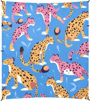 Aesthetic Unique Beauty Leopard Purple Blue Foldable Beach Tent UPF50  Water-Resistant Portable Sunshade with Sturdy Poles, Sandbags and Shovel for Family Travel