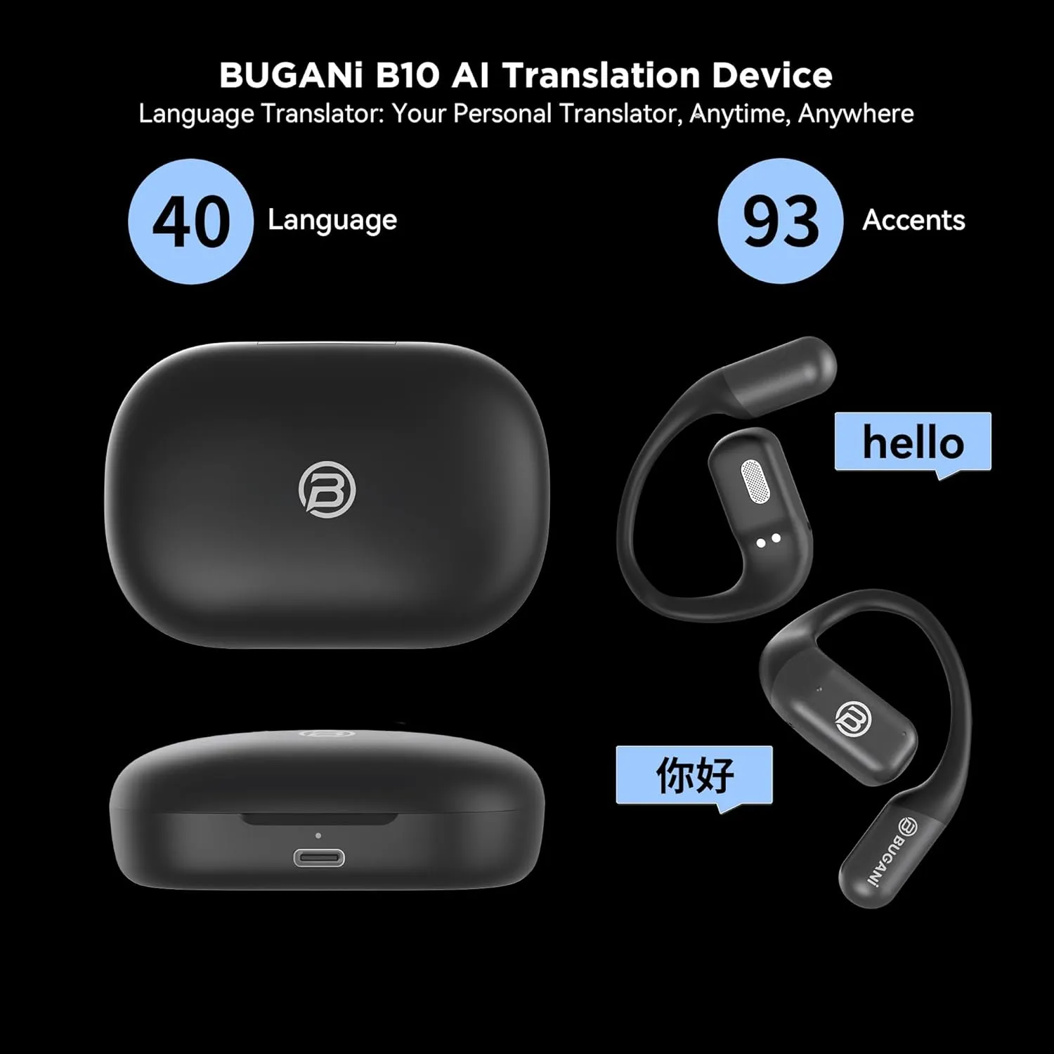 AI Language Translation Earbuds Real Time, 3-in-1 AI Translator Earbuds,5.4 Bluetooth Headphones,40 Languages Translation with Al Semantic Tech (Black)