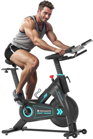 ALPHA CAMP Exercise Bike Magnetic Stationary Bike with 100 micro-Adjustable Levels Low Noise Indoor Bike with 350lbs Weight Capacity Fitness bike Bike with Comfortable Seat Cushion, Digital Display