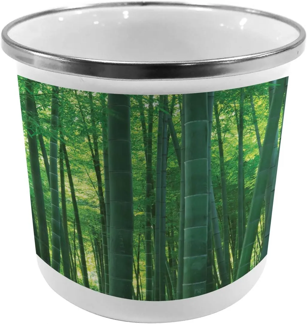 Ambesonne Asian Themed Steel Camping Mug, Oriental Exotic Trees in The Rainforest Horizontal Jungle Stalk Nature View Print, Printed Thermal Cup for Camping and Outdoor Activities, Green