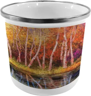 Ambesonne Flower Steel Camping Mug, Fall Trees Along with Lake Fall in Jungle Natural Paradise Best Places in Earth, Printed Thermal Cup for Camping and Outdoor Activities, Grink Purple