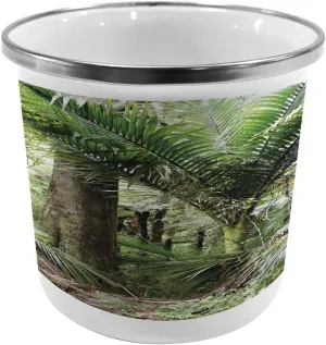 Ambesonne Forest Steel Camping Mug, Foliage Tropical Jungle South American Growth Untouched Nature Vegetation, Printed Thermal Cup for Camping and Outdoor Activities, 11 OZ, Green Brown