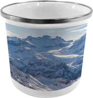 Ambesonne Mountain Steel Camping Mug, Snowy Mountain Scene Under The Sky Winter Wilderness Untrodden Nature Print, Printed Thermal Cup for Camping and Outdoor Activities, White and Blue