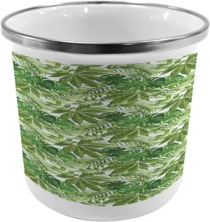Ambesonne Palm Leaf Steel Camping Mug, Mix of Jungle Foliage Leaves Madagascar Aloha Botanical Forest Plant, Printed Thermal Cup for Camping and Outdoor Activities, Green Olive Green White