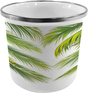 Ambesonne Palm Leaf Steel Camping Mug, Vivid Palm Leaves Growth Jungle Foliage Summer Forest Botany, Printed Thermal Cup for Camping and Outdoor Activities, 11 OZ, Green Lime Green White