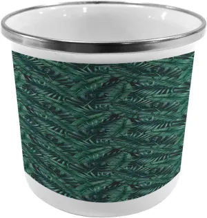 Ambesonne Palm Leaf Steel Camping Mug, Watercolor Tropical Jungle Leaves Pattern Fresh Rainforest Hawaii Summer, Printed Thermal Cup for Camping and Outdoor Activities, Dark Green Black