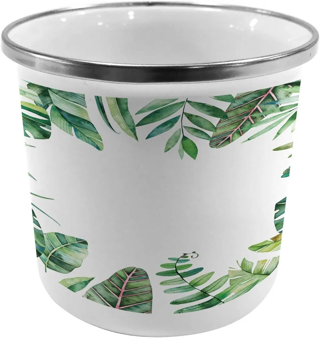 Ambesonne Plant Metal Camping Cup, Interesting Jungle Themed Picture with Leaves and an Opening to The Sky Exotic Art, Stainless Steel Mug for Indoor and Outdoor Activities, Fern Green