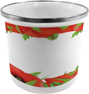 Ambesonne Poppy Flower Steel Camping Mug, Perennial Gardening Bedding Plants Border with Booming Vibrant, Printed Thermal Cup for Camping and Outdoor Activities, Vermilion Green White