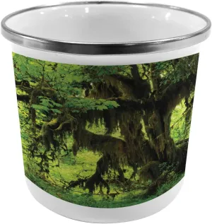 Ambesonne Rainforest Steel Camping Mug, Tree with Moss in The Jungle Natural Life Feng Shui Silent Plants Pattern, Printed Thermal Cup for Camping and Outdoor Activities, Green Brown